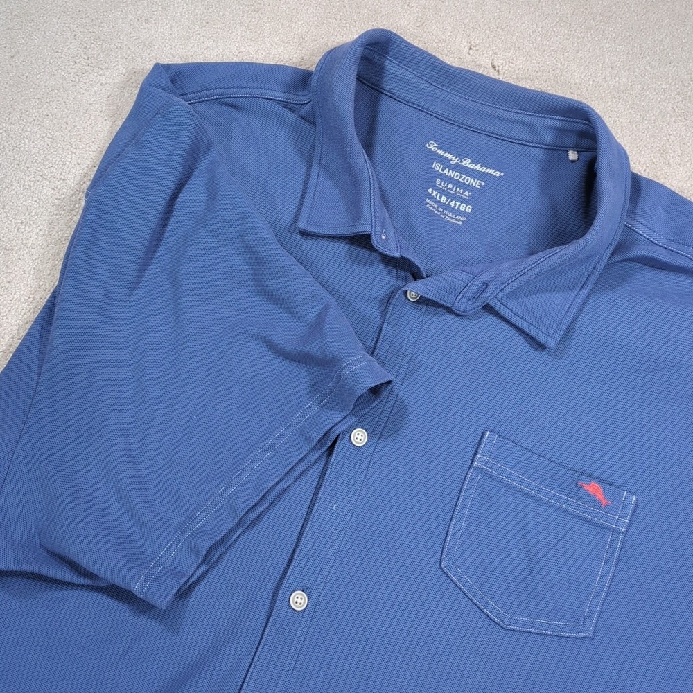 Tommy Bahama Collared Shirt Mens 4XLB Blue Short Sleeve IslandZone Supima Big